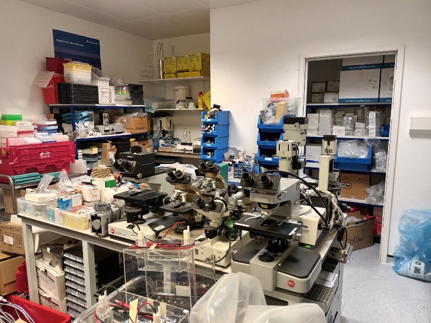 Some of the reused lab equipment in storage