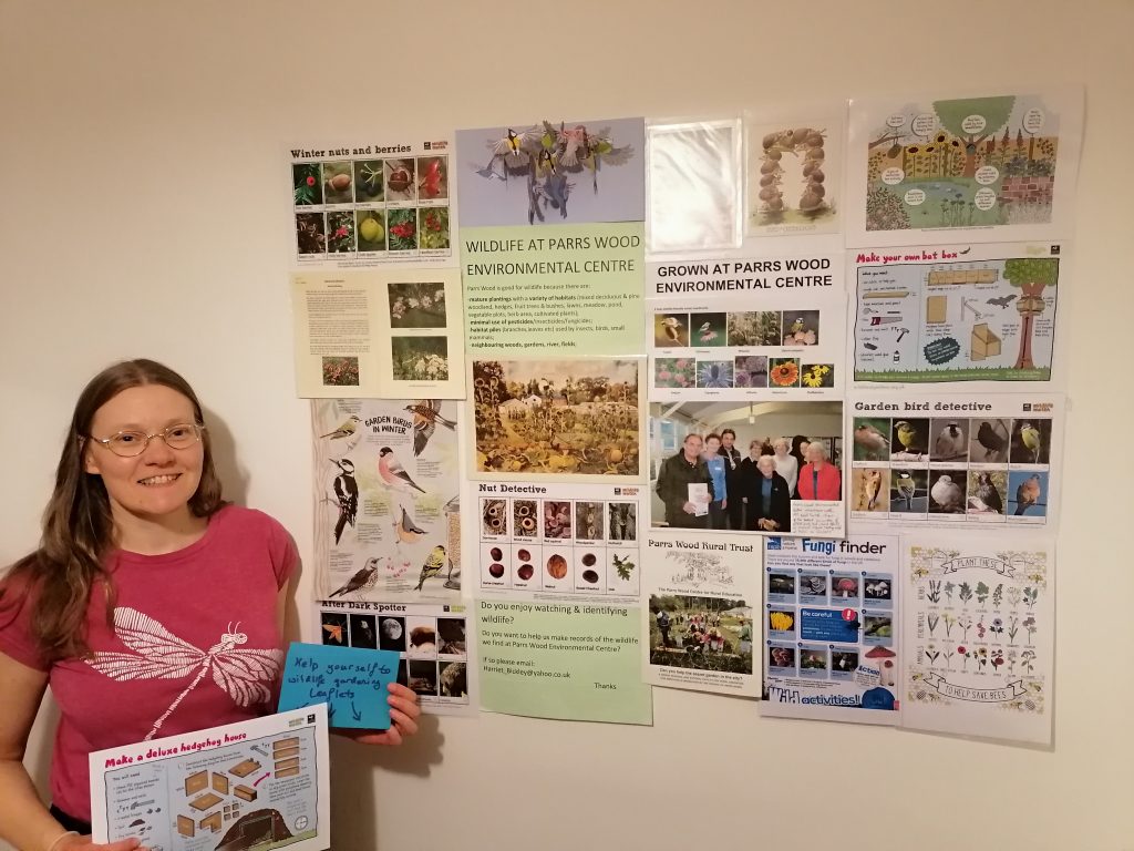 Harriet displaying some of her work with Parrs Wood Environmental Centre