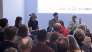 Maggy, Robbie, Matt, and Amanda answer questions from the audience.