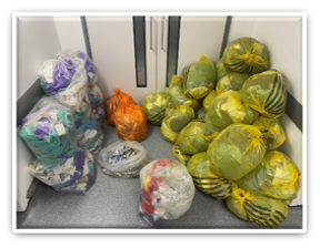 Waste bags piled up in a hospital