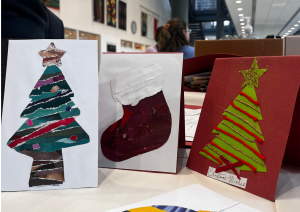 Christmas cards made using repurposed materials