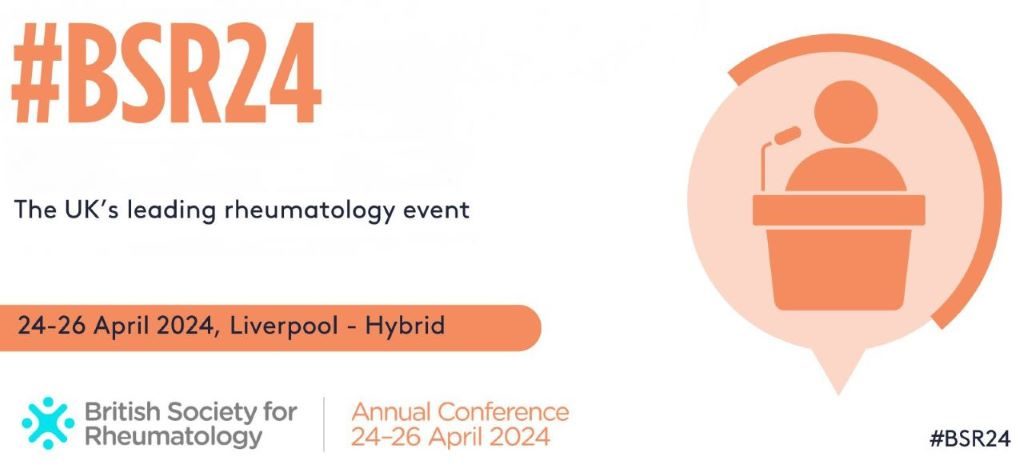 A banner about the British Society for Rheumatology's annual conference in Liverpool on 24-26 April 2024
