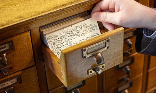 Photograph of old card index drawer