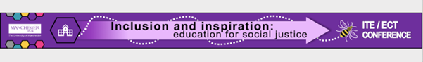 Purple banner which has the following text: Inclusion and inspiration: education for social justice. ITE CTE conference.