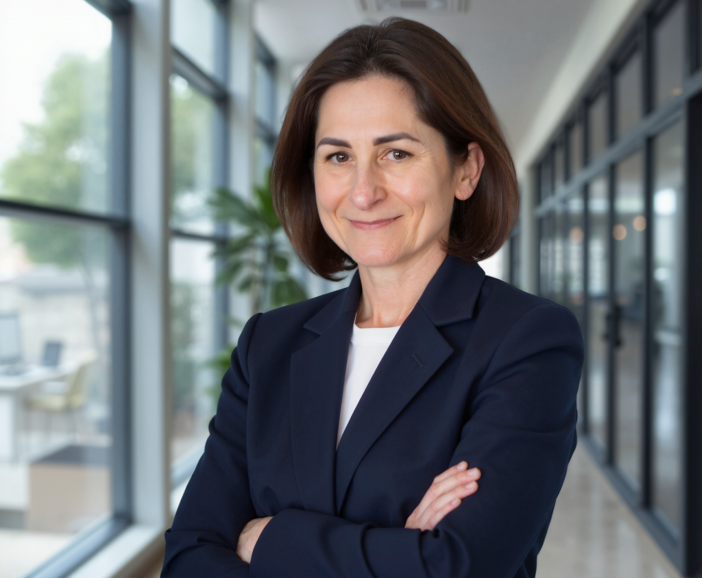 Grazyna Lipowska-Bhalla smiling at the camera with their arms folded
