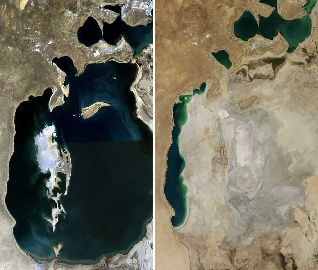 A comparison of the Aral Sea in 1989 and 2014