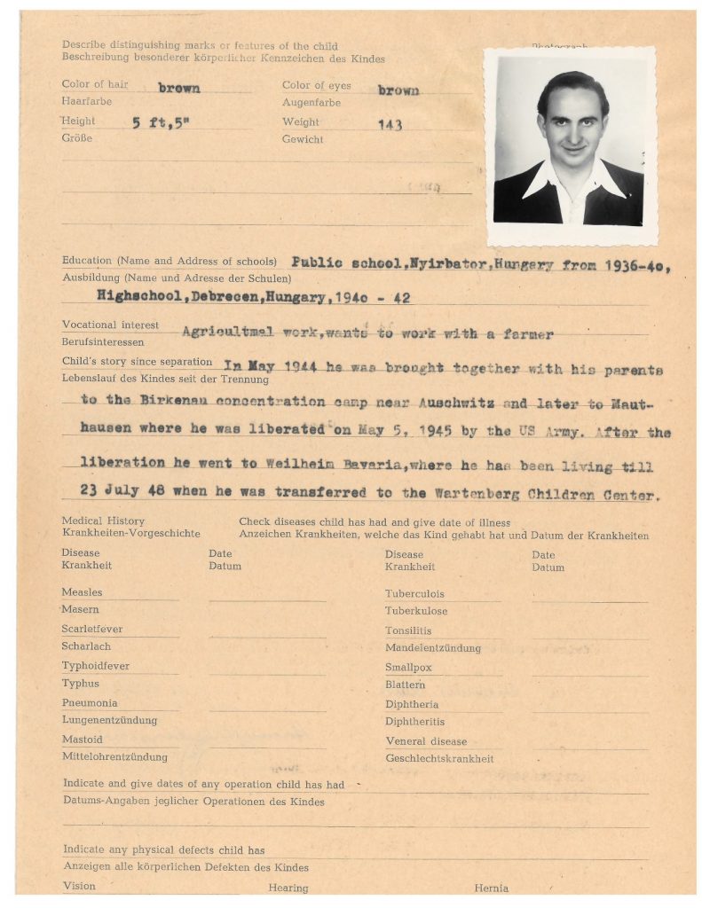 Figure 1: case file of Alexander K., august 1948 (Canadian Jewish Archives)
