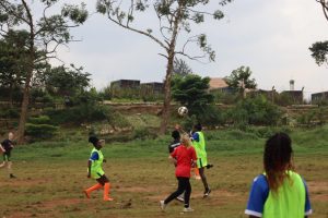 Action shot from football match in Kampala