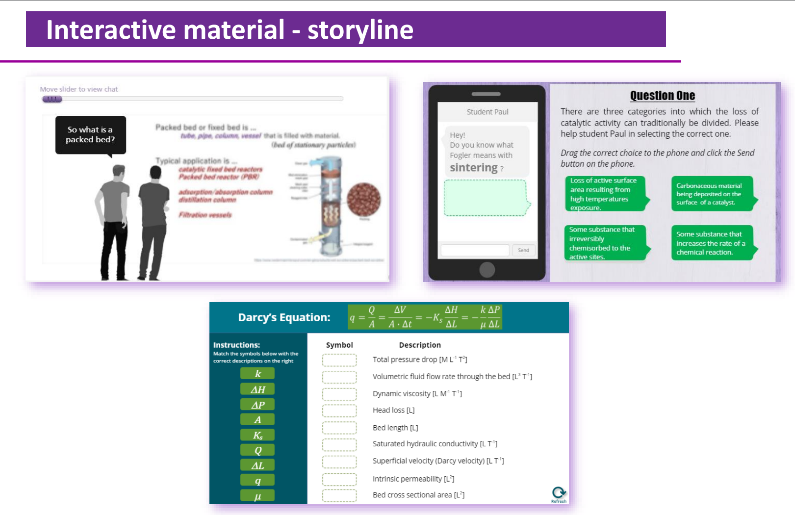 Screenshot of examples of interactive Storyline-produced content