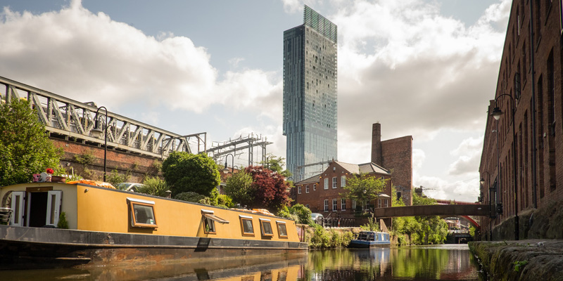 Photograph of Manchester canal with Beetham Tower in background