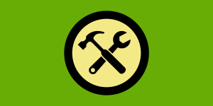 A hammer and spanner crossed on a sign representing the right to repair